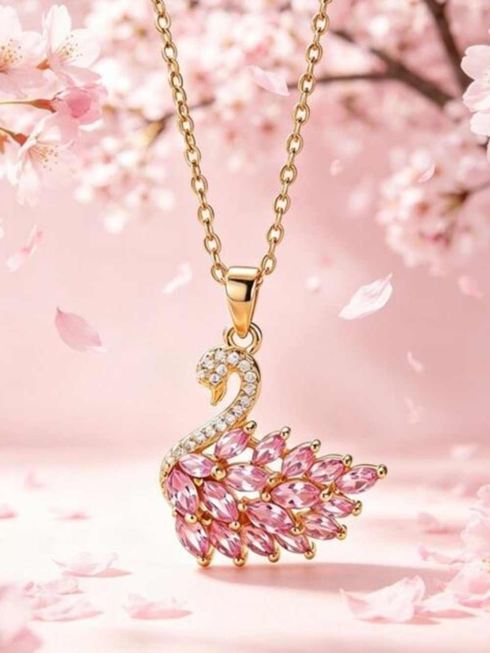 Target Gold-Tone Swan Necklace with Pink Crystal Feathers - Women Jewelry